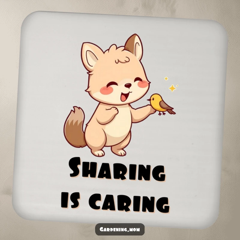 Funny Drink Coaster: Adorable animal character feeding a small bird from hand, adding a heartwarming and humorous touch to any table setting.