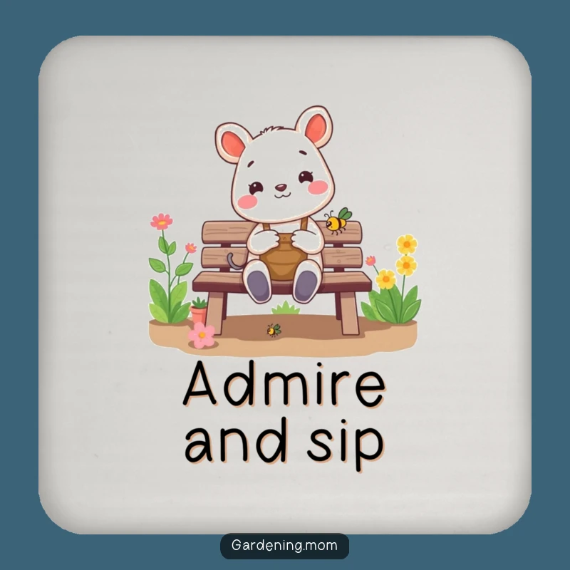 Funny Gardening Animal Coaster: Cheerful Critter Admires Bug, Protective Funny Gift