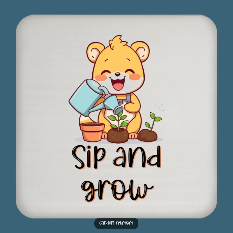Funny Gardening Animal Coaster: Delighted Critter Waters Sprout, Protective Funny Gift