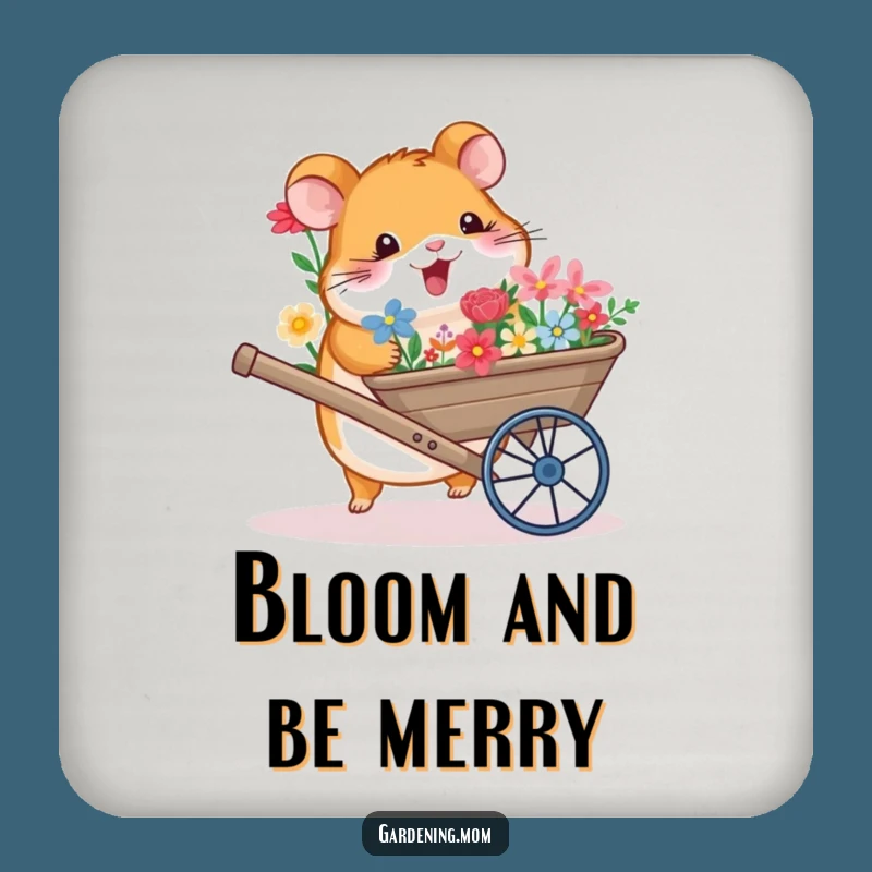 Funny Hamster Wheelbarrow Flowers Drink Coasters: Protect Surfaces with Garden Charm