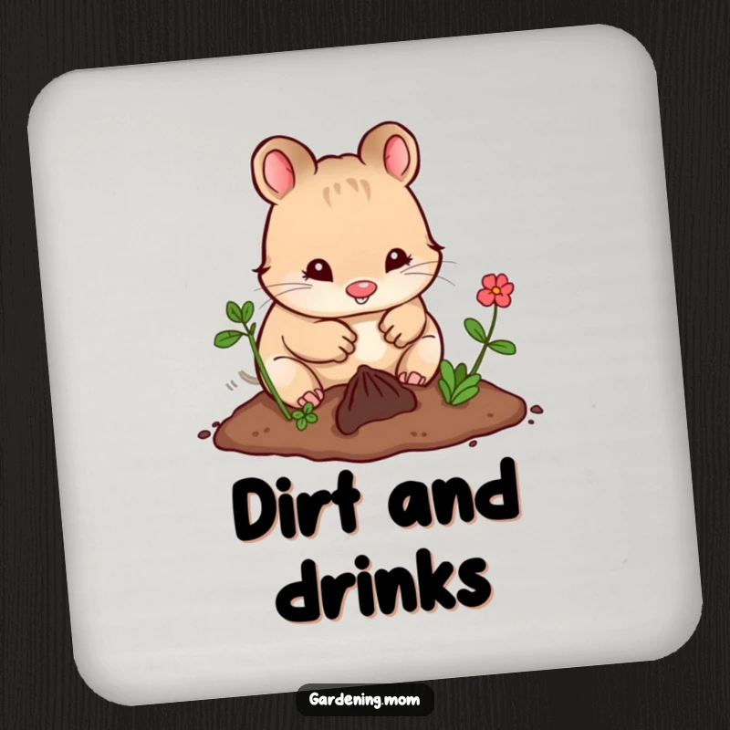 Funny Kawaii Gardening Animal Coaster Happily Digging in Earth, Cute Drink Accessory, Protects Furniture.
