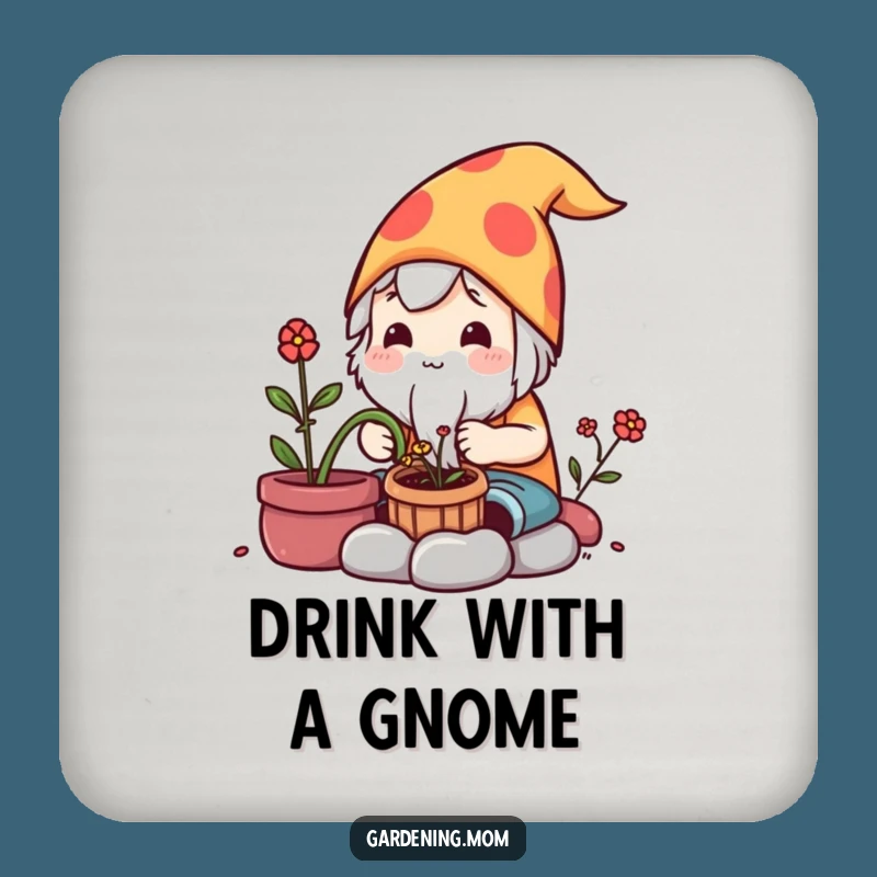 Funny Kawaii Gardener Coaster Set: Gnome Maker Character Drink Gift