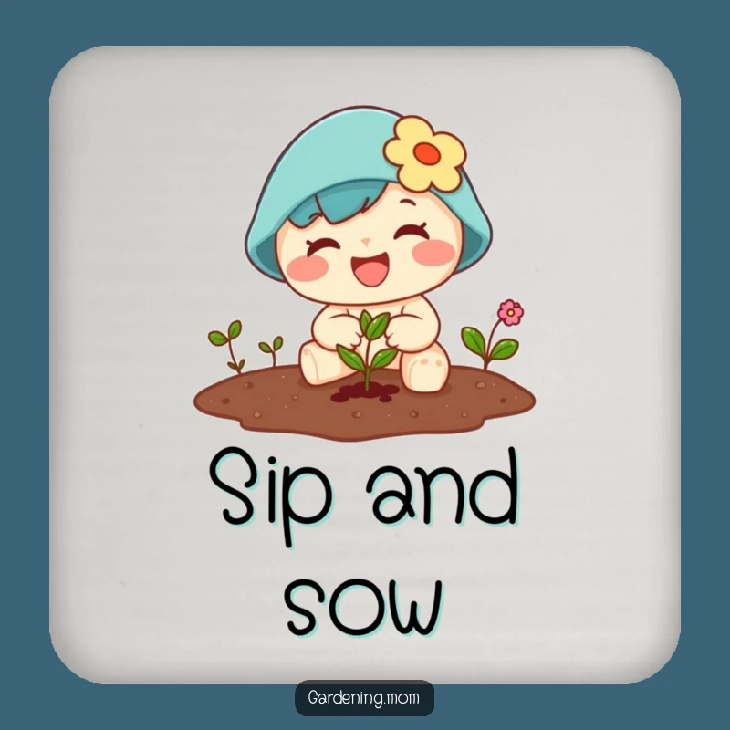 Funny Kawaii Gardener Drink Coaster: Planting Seed Character Table Protector