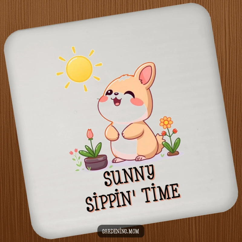 Funny Kawaii Gardening Animal Coaster Looking Up at Sun, Cute Drink Accessory, Protects Furniture.