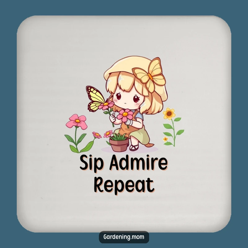 Funny Kawaii Gardener Coaster Set: Cute Character Butterfly Drink Gift