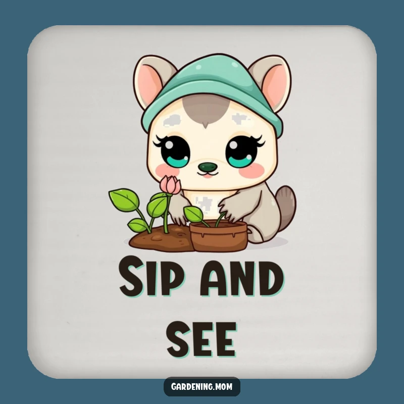Funny Kawaii Gardening Animal Coaster: Sprout Admirer, Small Gift