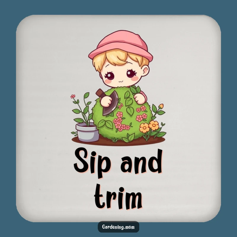 Funny Kawaii Gardener Coaster: Gentle Pruning Focus - Protect Surfaces with Charm