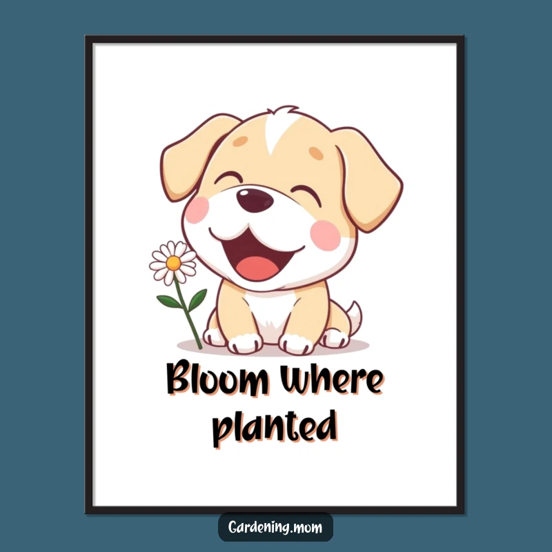 Funny Mama Dog Daisy Poster - Delighted Pup Floral Wall Art Gift