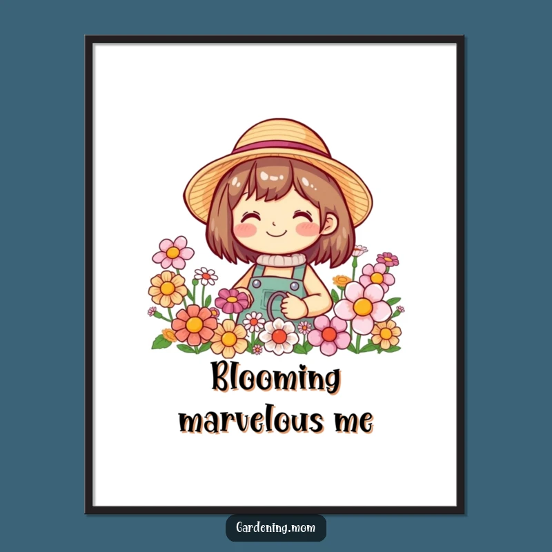 Funny Smiling Gardener Poster - Straw Hat Flower Art Print