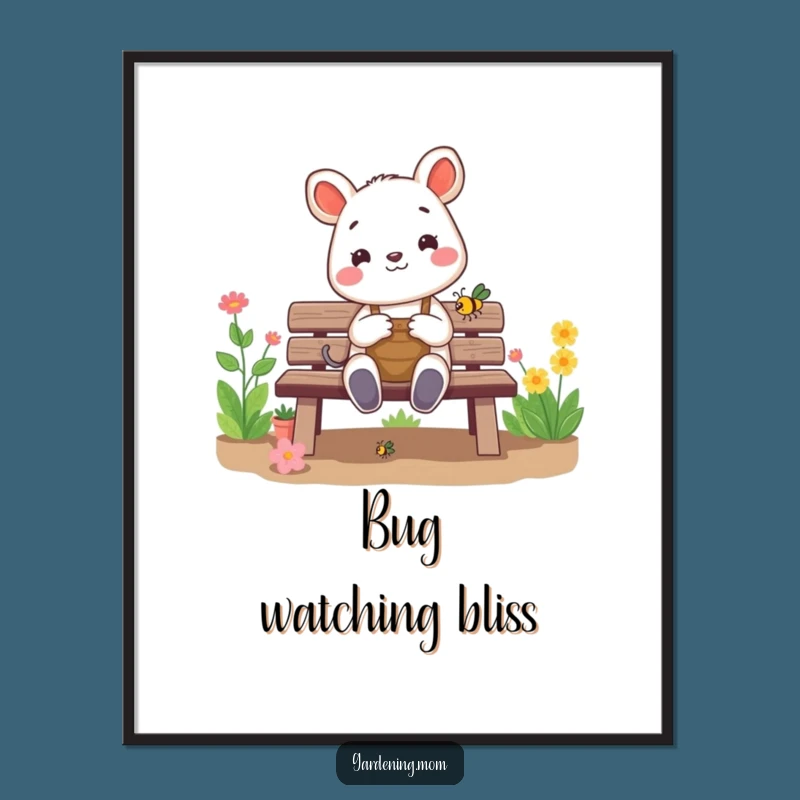 Funny Gardening Animal Poster: Cheerful Critter Admires Bug, Charming Funny Gift