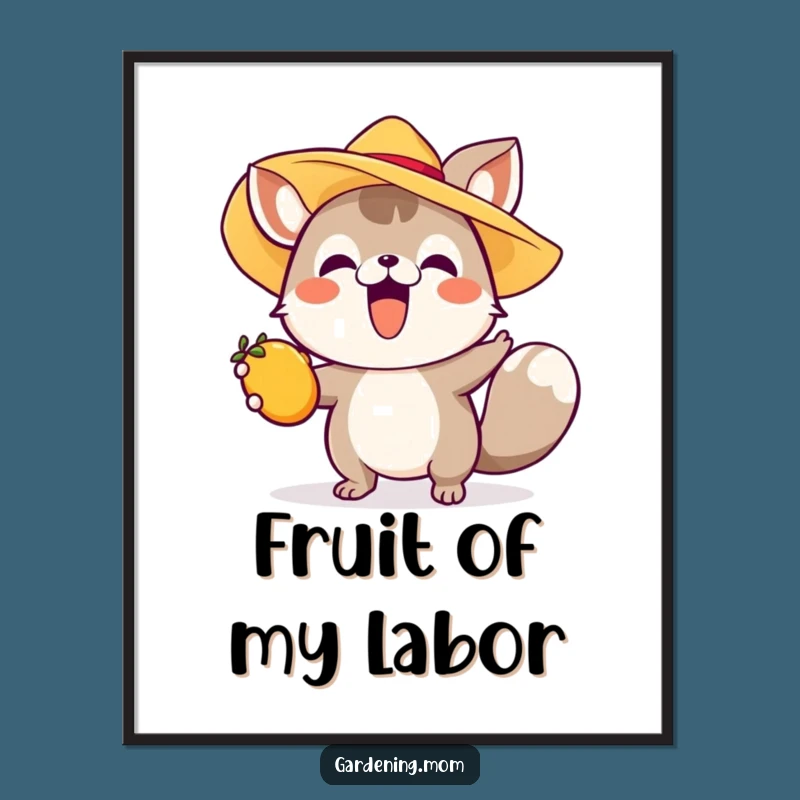 Funny Animal Poster - Reaching for Fruit Art, A Charming Funny Gift Idea
