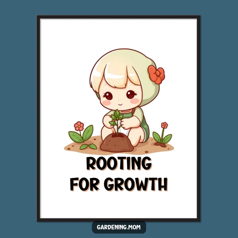 Funny Cute Gardening Character Poster - Gentle Seed Planting Wall Art
