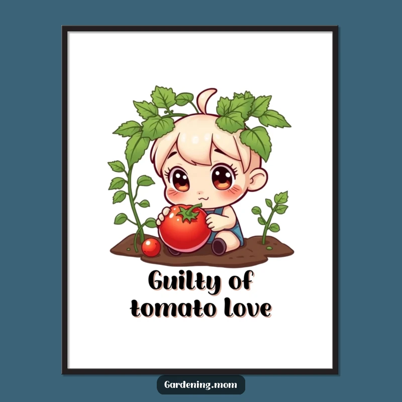 Funny Gardening Character Tomato Poster - Curious Eyes Art Print