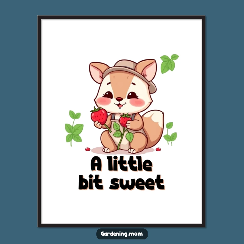 Funny Gardening Mom Animal Poster: Berry Offering Art, Perfect Funny Gift for Decor