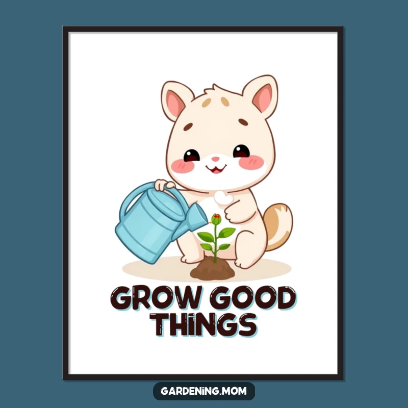 Funny Happy Animal Watering Plant Poster: Cheerful Wall Art for Green Spaces