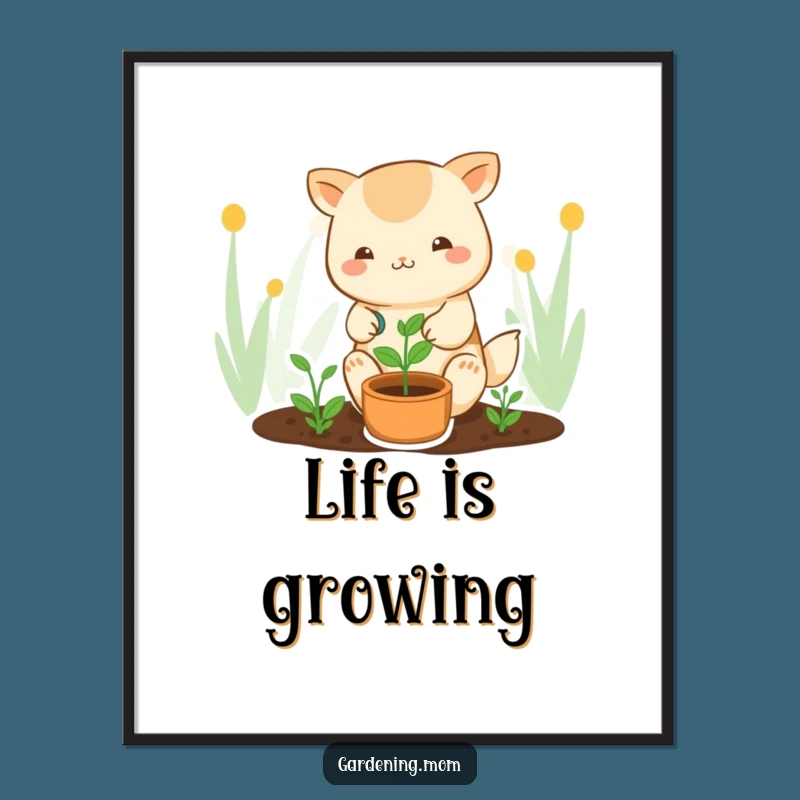 Funny Kawaii Gardener Poster: Cute Animal & Sprout for Charming Wall Art