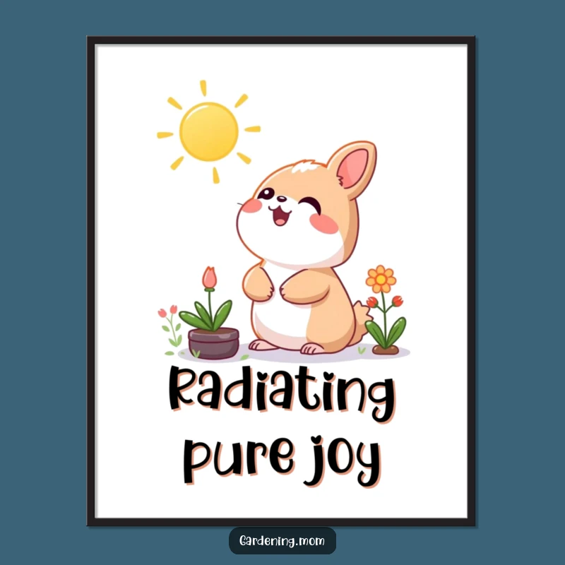 Funny Kawaii Sun Poster: Cheerful Wall Art of a Glee-Filled Gardening Animal