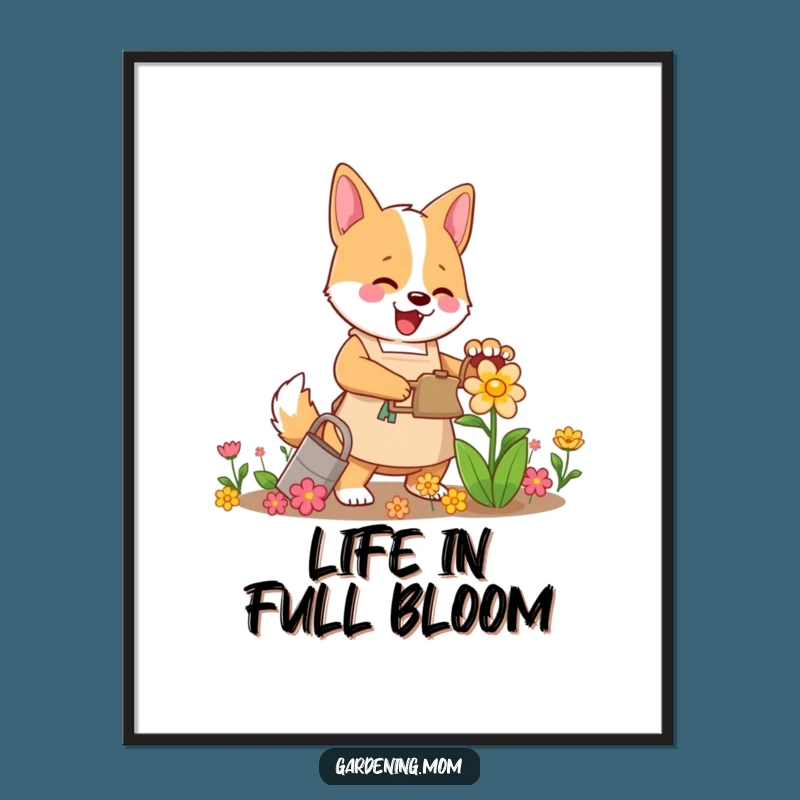 Funny Mama Dog Gardener Poster - Cheerful Flower Watering Art Gift