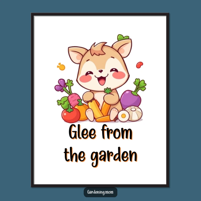Funny Giggling Gardener Poster: Veggie Picking Wall Art Gift