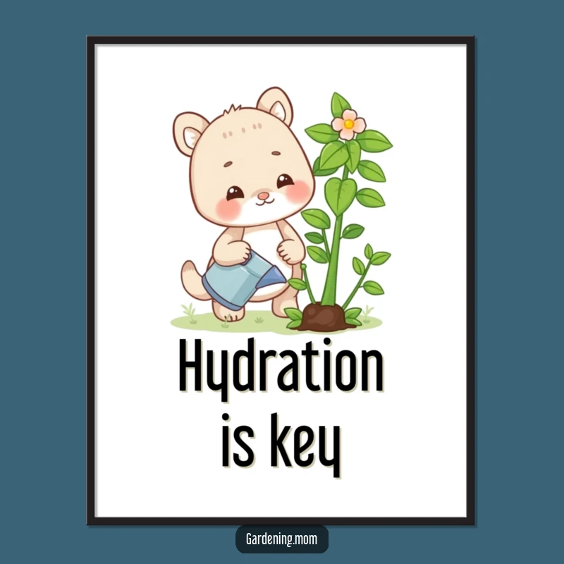 Funny Gardening Mom Animal Poster Watering Plant - Cheerful Art for Plant Aficionados