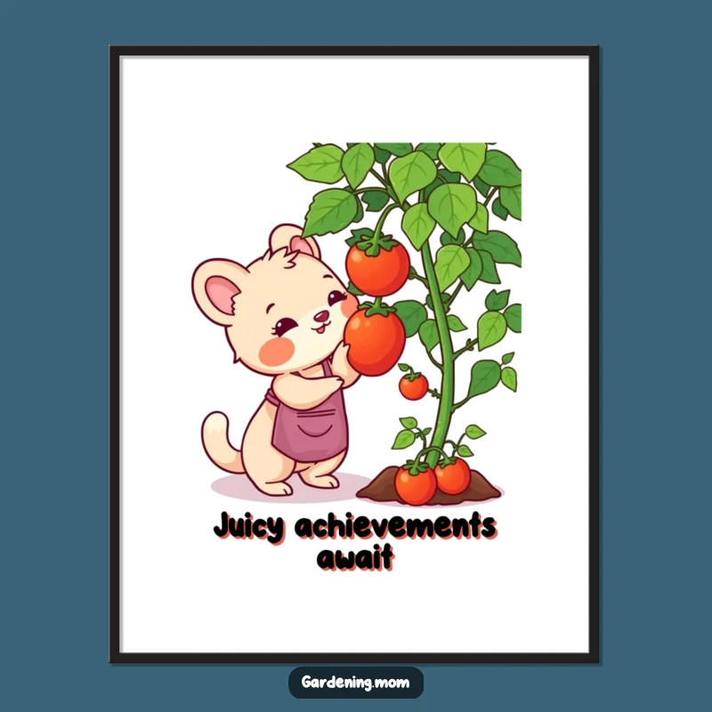 Funny Gardening Mom Animal Poster: Tomato Harvest Art, Perfect Funny Gift for Decor