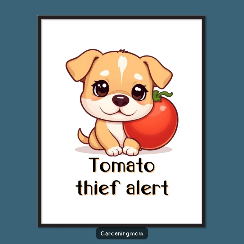 Funny Mama Dog Tomato Poster - Curious Pup Garden Wall Art Gift