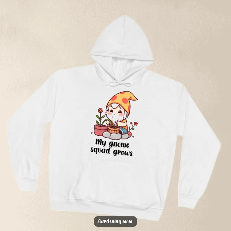 Funny Hoodie: An adorable kawaii gardening character carefully crafts a miniature garden gnome with dedication.