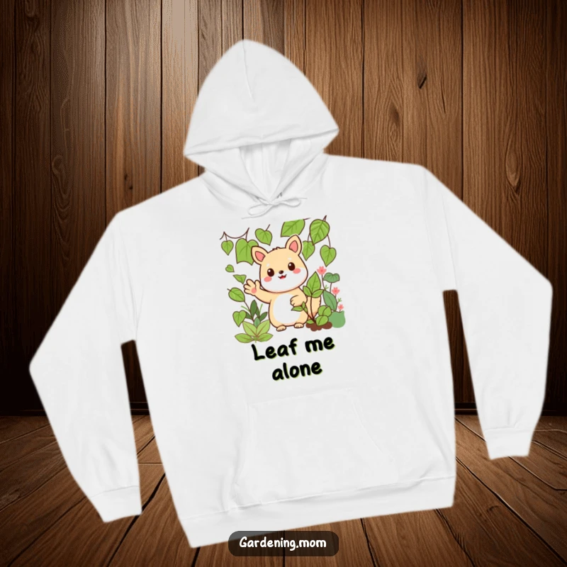 Funny Kawaii Gardening Animal Hoodie Waving Cheerful Hello Amidst Greens, Cozy and Warm, Great Gift Idea.