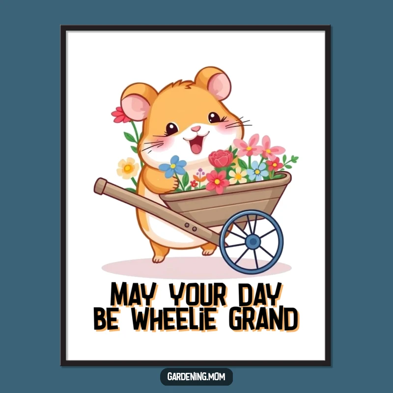 Free Printable Wall Art: Funny Hamster Wheelbarrow Flowers - Downloadable Home Decor