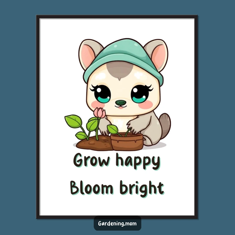 Free Printable Wall Art: Funny Kawaii Gardener Sprouts Joy, Cute Decor