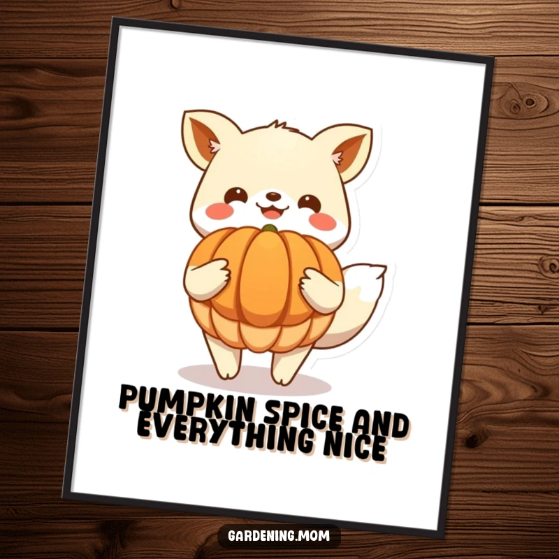 Funny Free Printable Wall Art: Comical animal character beaming beside an enormous harvested pumpkin, celebrating autumn.