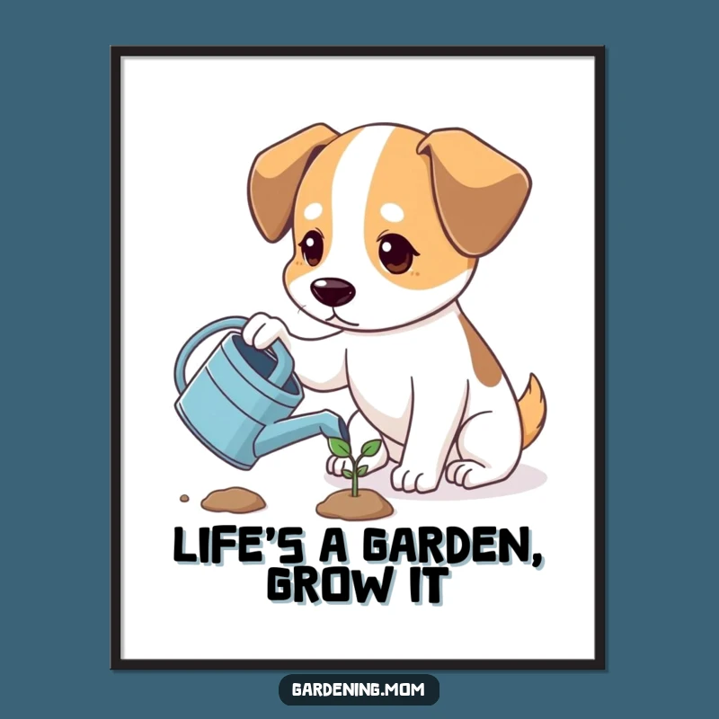 Free Printable Wall Art: Hopeful Dog Watering Sprout, Funny Downloadable Decor