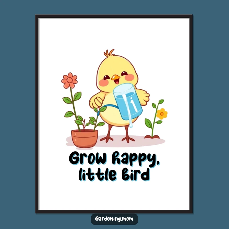 Free Printable Wall Art: Proud Bird Watering Plants - Downloadable Decor