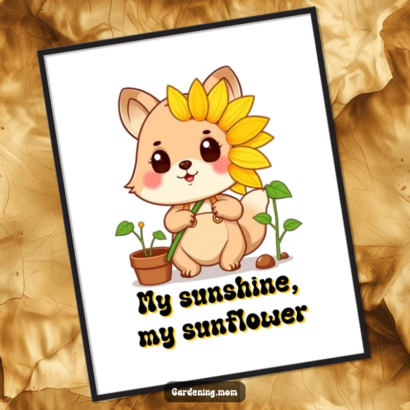 Funny Free Printable Wall Art: A proud animal gardener stands tall, showcasing a magnificent, vibrant sunflower, bringing cheer and color.