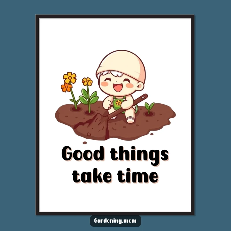 Funny Free Printable Wall Art: Joyful Gardener Digging Soil, Energetic Decor