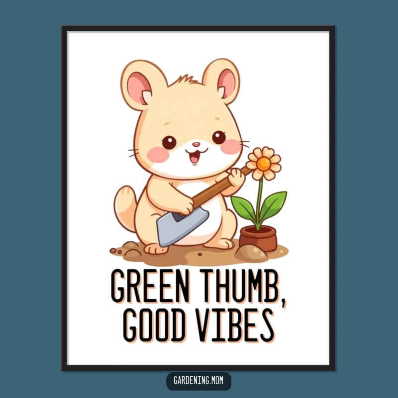 Free Printable Wall Art: Funny Kawaii Gardener Planting Joy, Cute Home Decor