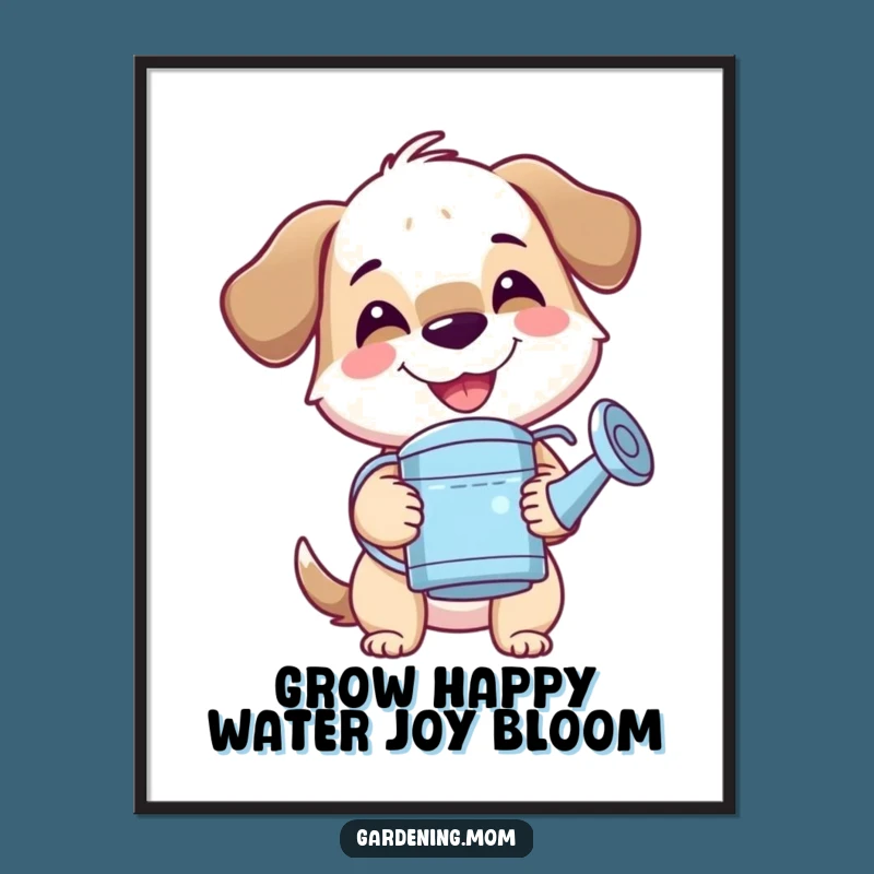Free Printable Wall Art: Cheerful Mama Dog Watering Garden, Funny Downloadable Art for Home