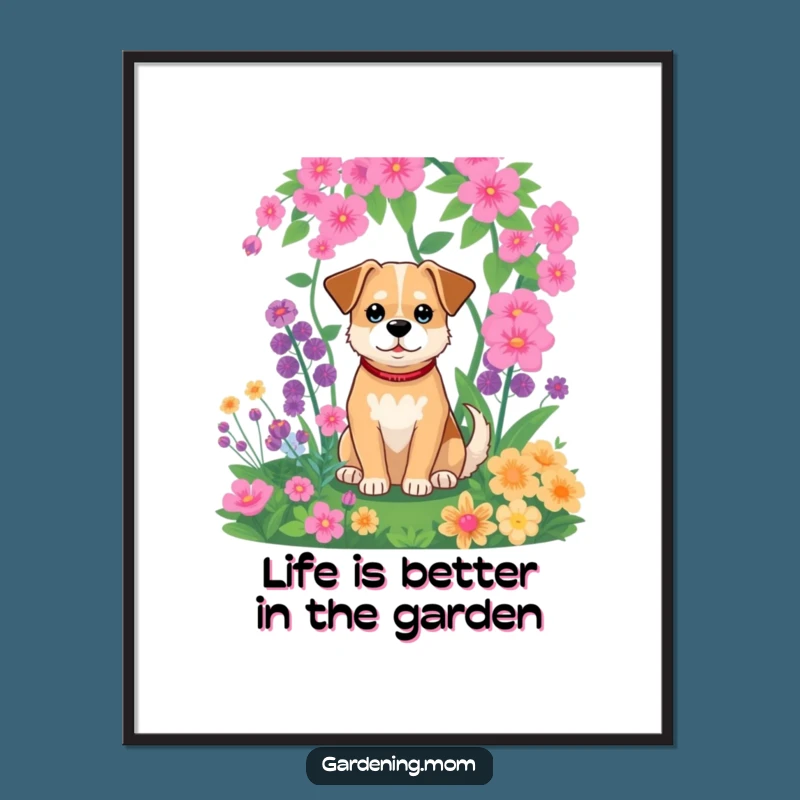 Funny Free Printable Wall Art: Dog in Vibrant Garden, DIY Decor