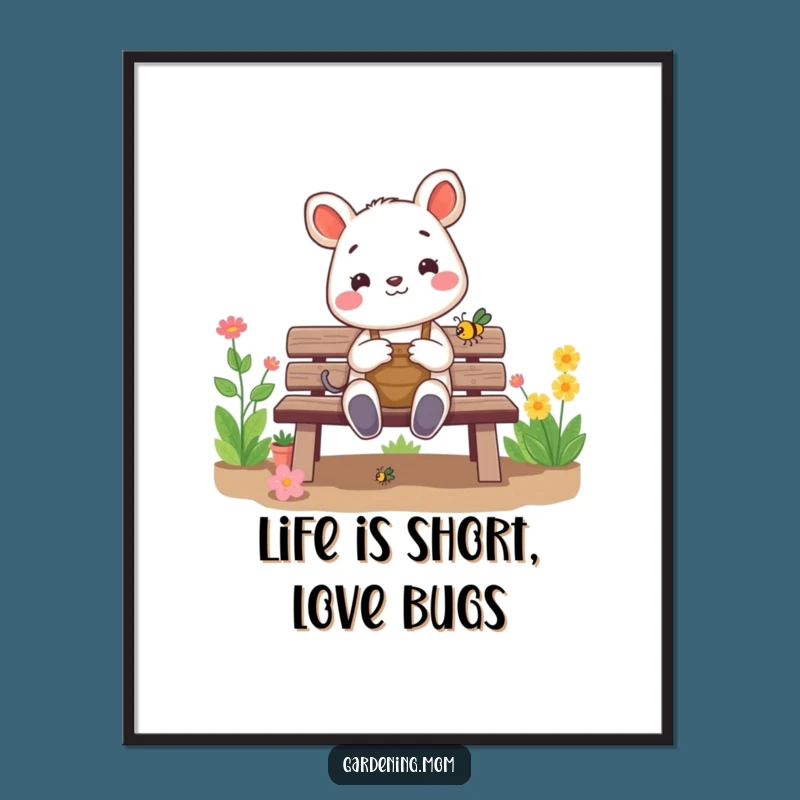 Funny Free Printable Wall Art: Gardener Animal Admiring Bug - Whimsical Downloadable Art