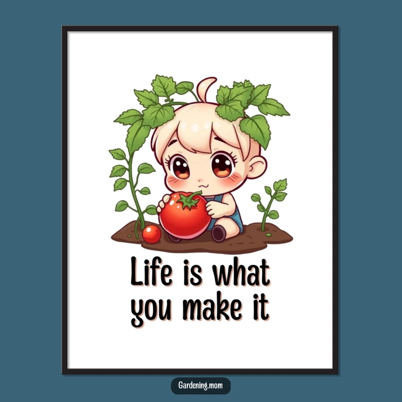 Funny Free Printable Wall Art: Gardener Fascinated by Plump Tomato, Kitchen Decor