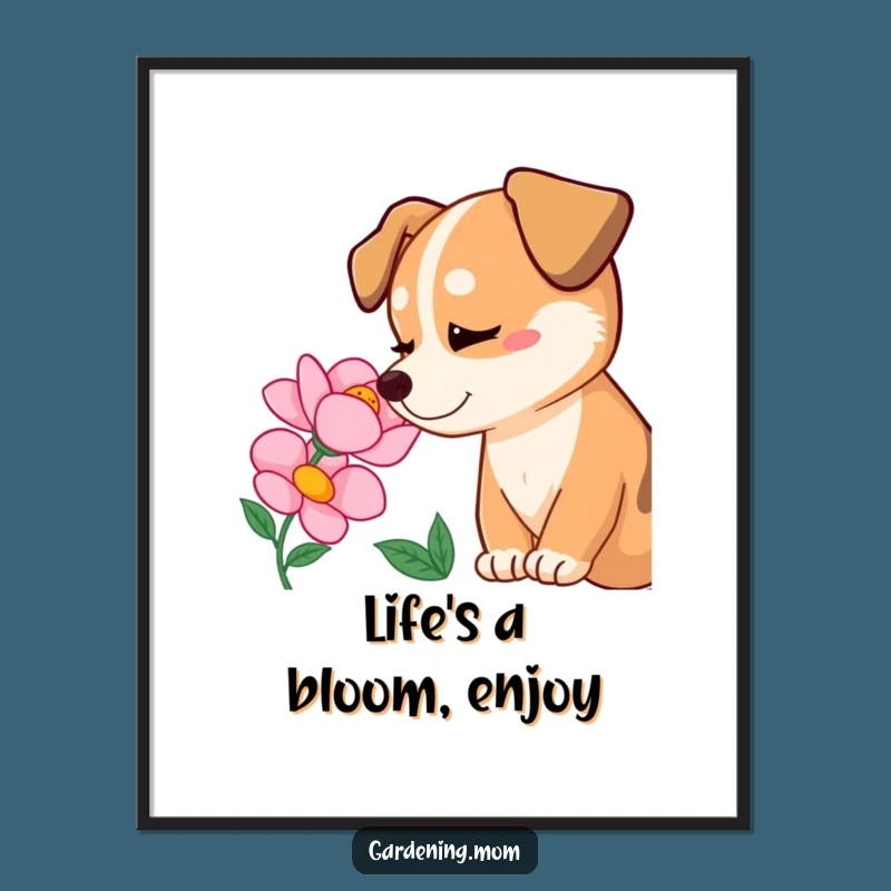 Free Printable Wall Art: Delighted Dog & Flower, Funny Downloadable Decor