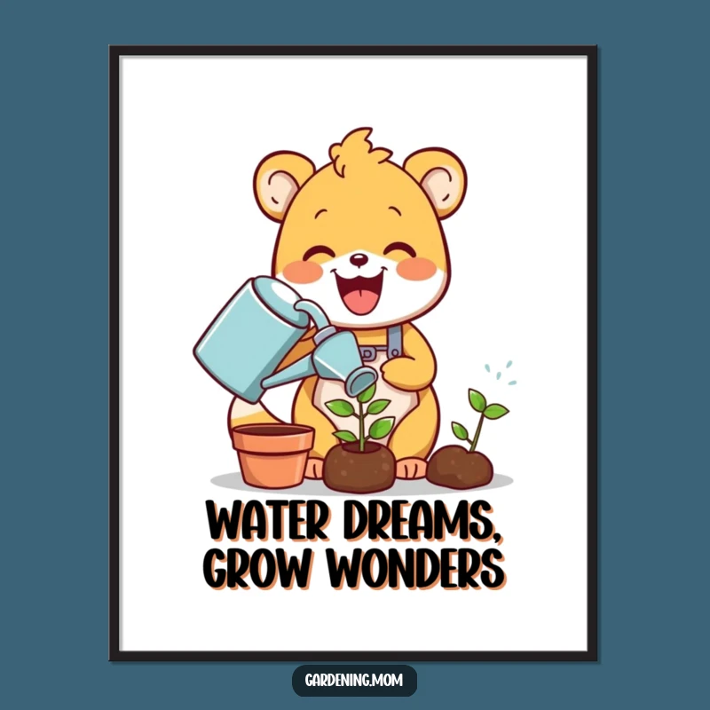 Funny Free Printable Wall Art: Gardener Animal Watering Sprout - Quirky Downloadable Art