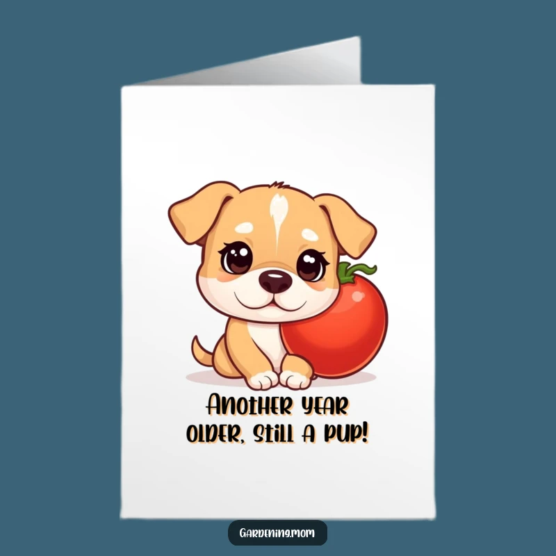 Free Printable Bday Card: Curious Mama Dog Tomato Peek, Funny Downloadable Gift for Gardeners