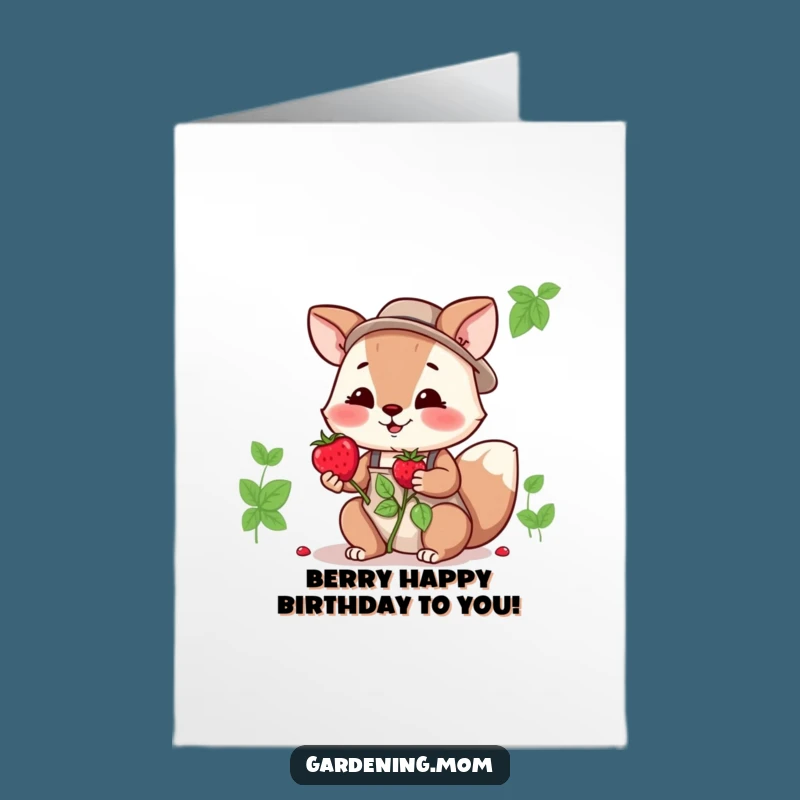 Free Printable Funny Birthday Card: Berry-Offering Gardening Mom Animal, Sweet Downloadable Gift