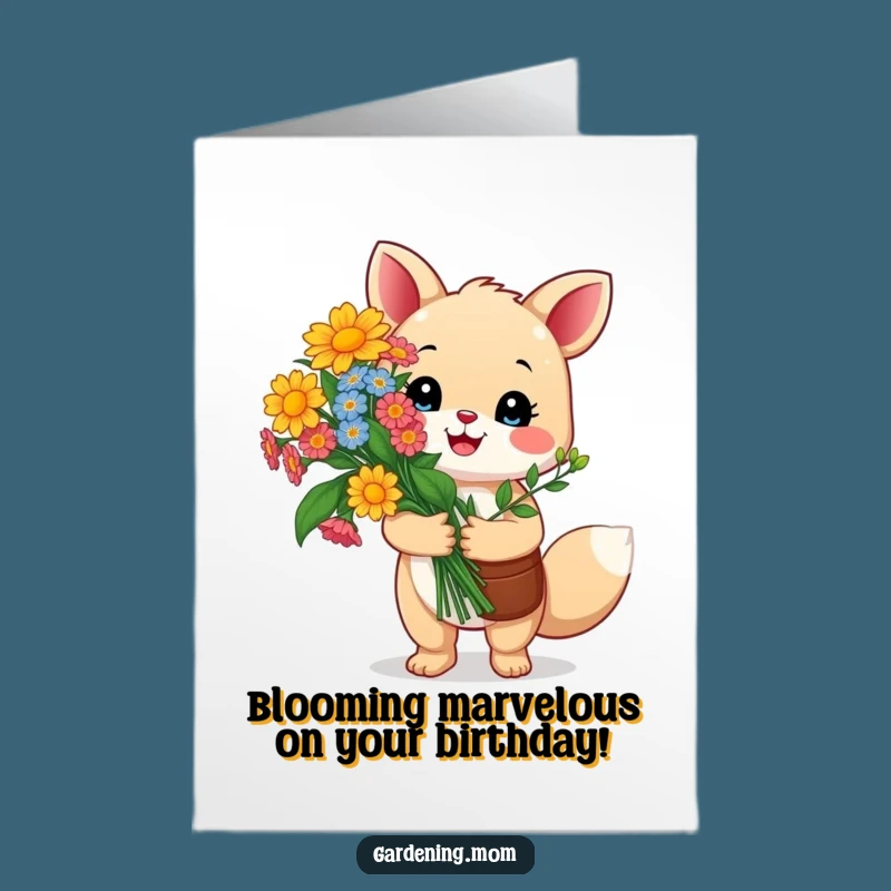 Free Printable Birthday Card: Happy Gardener Animal with Flowers - Funny Downloadable Gift