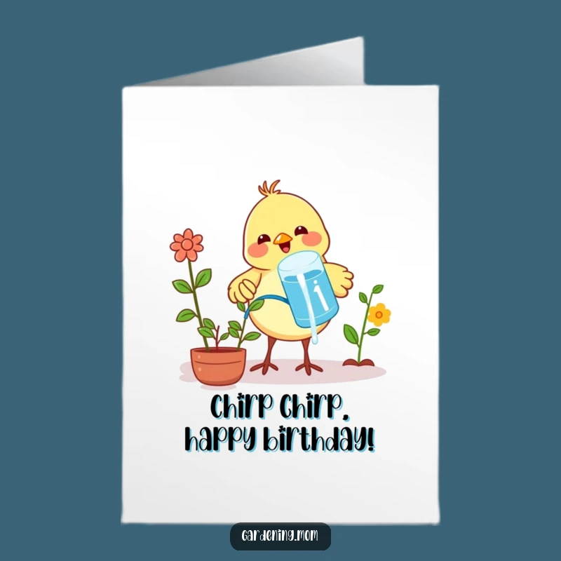 Free Printable Birthday Card: Proud Bird Watering Plants - Downloadable Gift