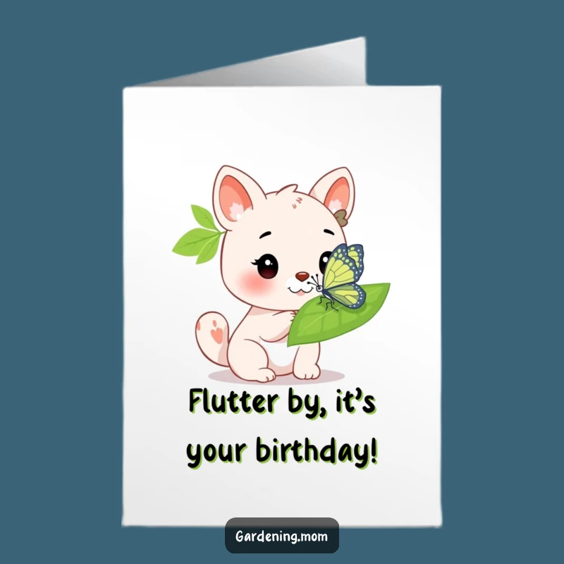 Free Printable Birthday Card: Admiring Animal & Butterfly - Gentle Funny Downloadable Gift for Nature Lovers