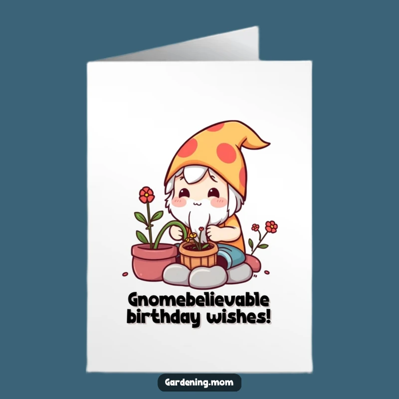 Free Printable Birthday Card: Funny Kawaii Gardener & Gnome for a Whimsical Birthday!