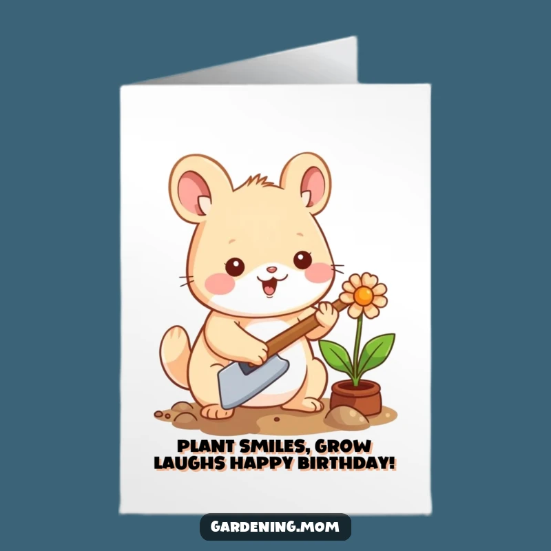 Free Printable Birthday Card: Funny Kawaii Gardener Planting Fun, Perfect DIY Gift