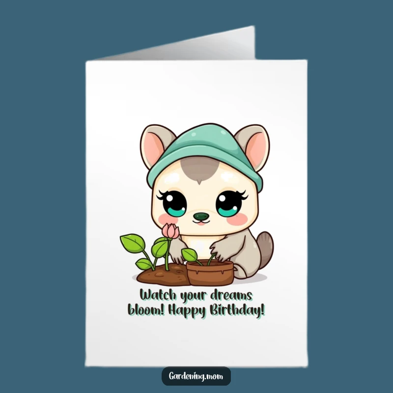 Free Printable Birthday Card: Funny Kawaii Gardener Sprouts Joy, DIY Gift